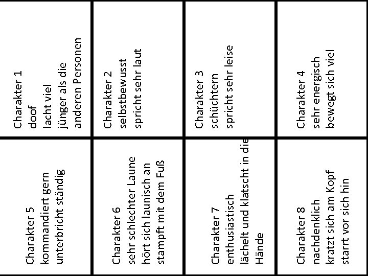 Charakter 8 nachdenklich kratzt sich am Kopf starrt vor sich hin Charakter 7 enthusiastisch