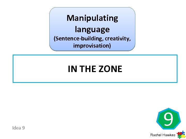 Manipulating language (Sentence-building, creativity, improvisation) IN THE ZONE Idea 9 9 Rachel Hawkes 