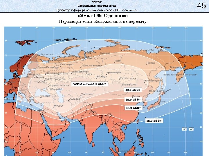 ТУСУР Спутниковые системы связи Профессор кафедры радиотехнических систем Ю. П. Акулиничев «Ямал-100» С-диапазон Параметры