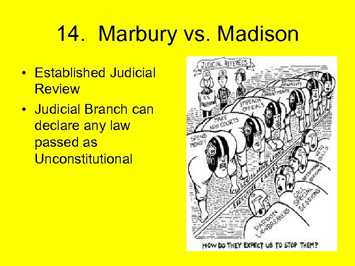 14. Marbury vs. Madison • Established Judicial Review • Judicial Branch can declare any