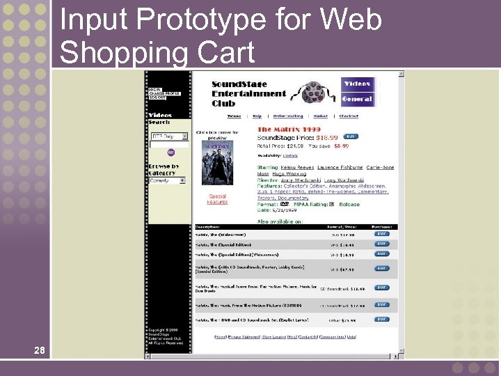 Input Prototype for Web Shopping Cart 28 