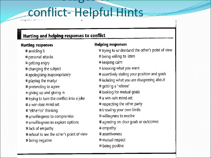 Stages of conflict- Helpful Hints 