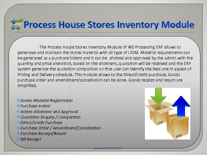Process House Stores Inventory Module The Process House Stores Inventory Module of WS Processing