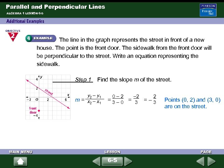 Parallel and Perpendicular Lines ALGEBRA 1 LESSON 6 -5 The line in the graph