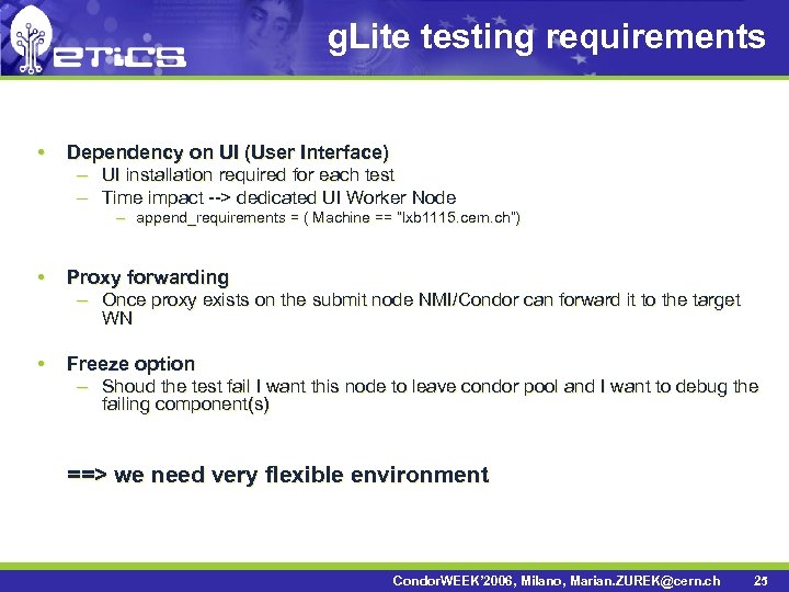 g. Lite testing requirements • Dependency on UI (User Interface) – UI installation required