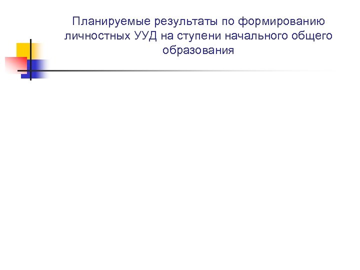 Планируемые результаты по формированию личностных УУД на ступени начального общего образования 