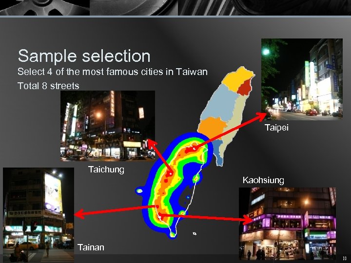 Sample selection Select 4 of the most famous cities in Taiwan Total 8 streets