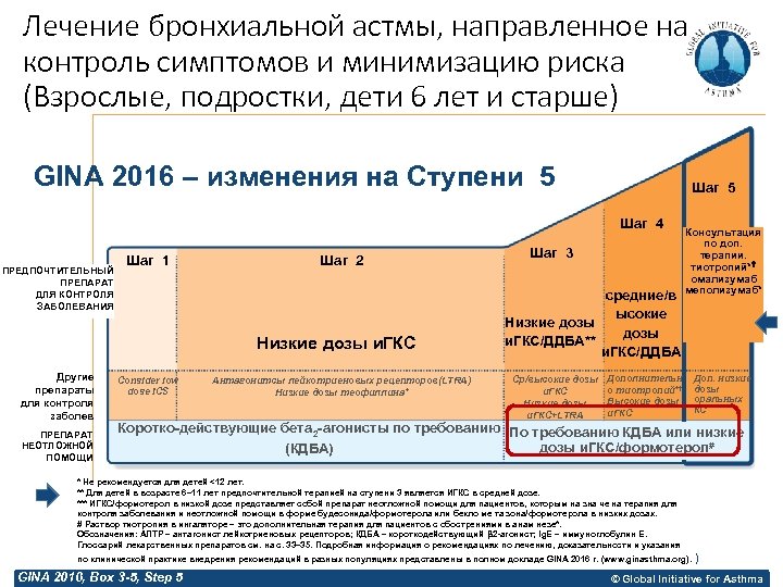 Лечение бронхиальной астмы, направленное на контроль симптомов и минимизацию риска (Взрослые, подростки, дети 6