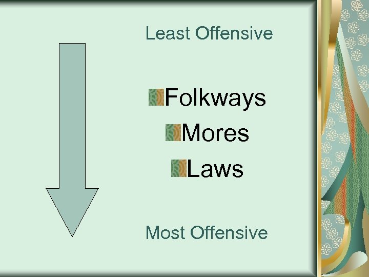 Least Offensive Folkways Mores Laws Most Offensive 