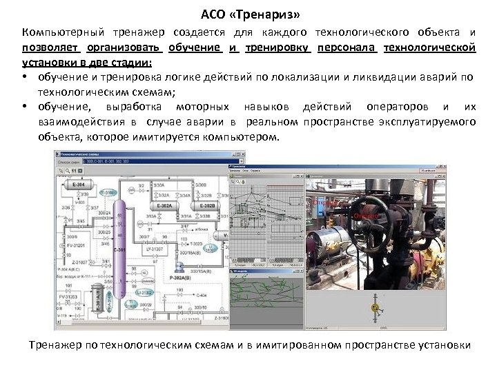 АСО «Тренариз» Компьютерный тренажер создается для каждого технологического объекта и позволяет организовать обучение и