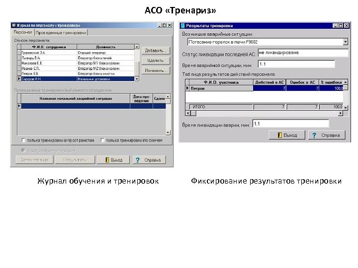 АСО «Тренариз» Журнал обучения и тренировок Фиксирование результатов тренировки 