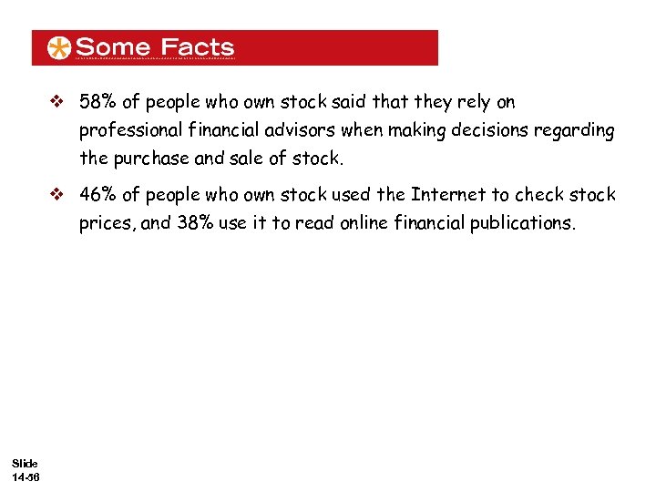 v 58% of people who own stock said that they rely on professional financial