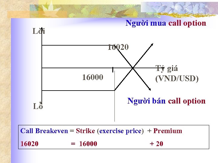Người mua call option Lời 16020 16000 Tỷ giá (VND/USD) Người bán call option