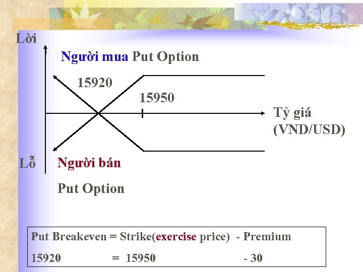 Lời Người mua Put Option 15920 Lỗ 15950 Tỷ giá (VND/USD) Người bán Put
