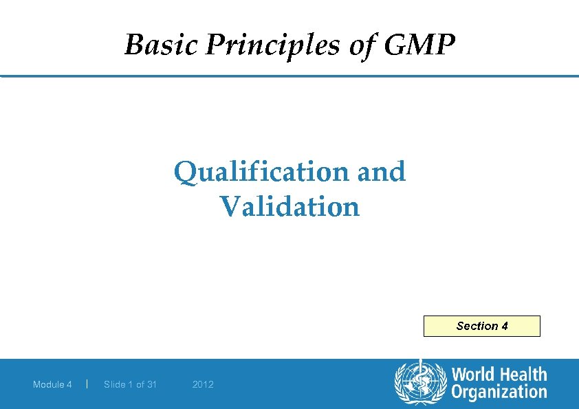 Basic Principles of GMP Qualification and Validation Section 4 Module 4 | Slide 1