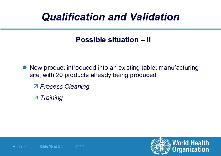 Qualification and Validation Possible situation – II l New product introduced into an existing