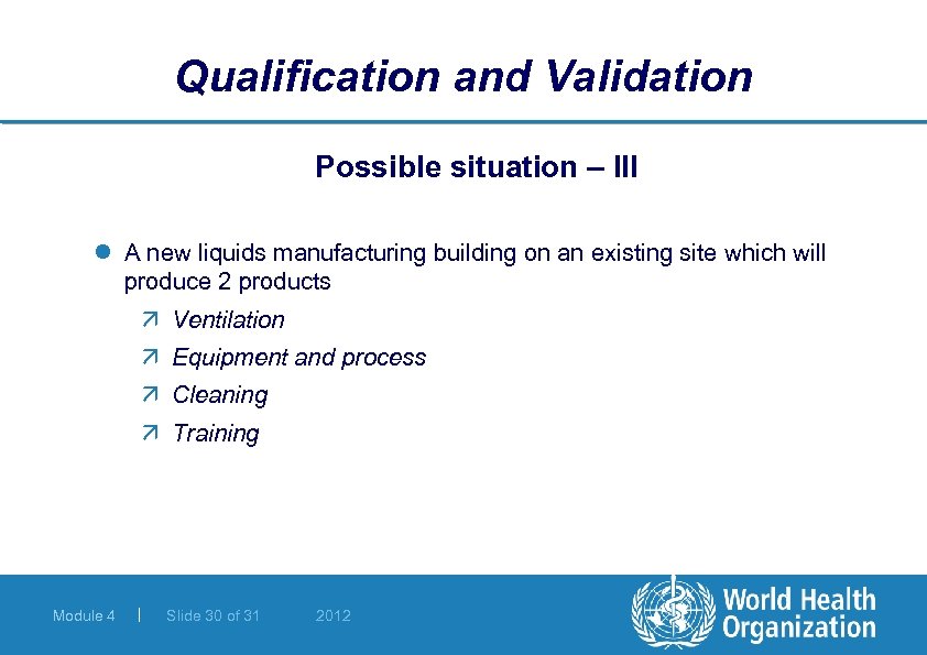 Qualification and Validation Possible situation – III l A new liquids manufacturing building on