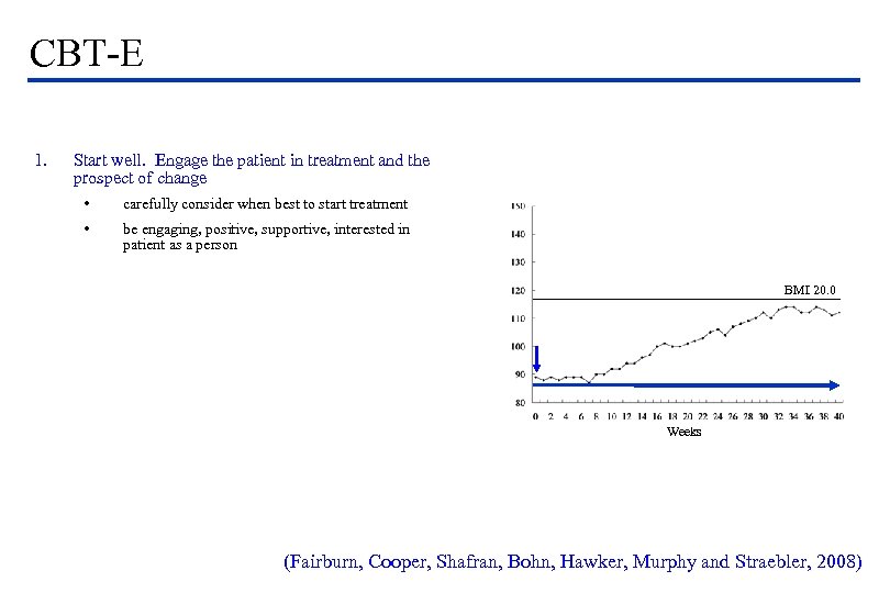 CBT-E 1. Start well. Engage the patient in treatment and the prospect of change