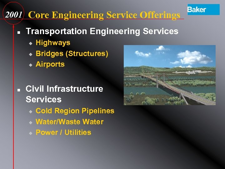 2001 Core Engineering Service Offerings n Transportation Engineering Services u u u n Highways