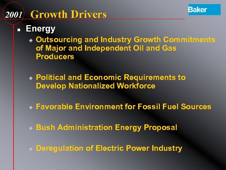 2001 n Growth Drivers Energy u u Outsourcing and Industry Growth Commitments of Major