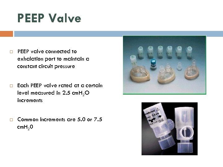 PEEP Valve PEEP valve connected to exhalation port to maintain a constant circuit pressure