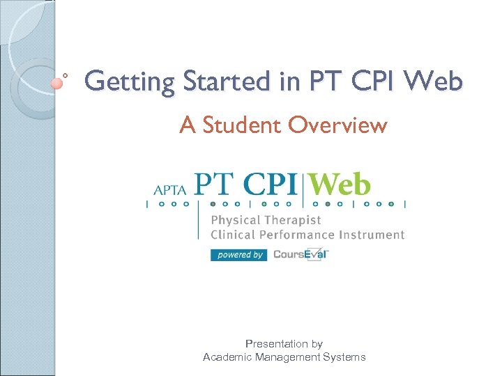 Getting Started in PT CPI Web A Student