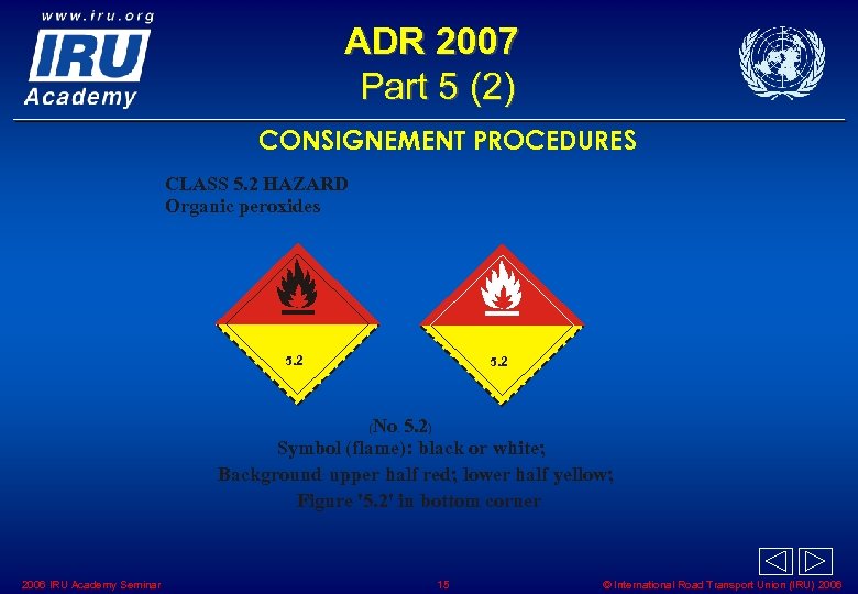 ADR 2007 Part 5 (2) CONSIGNEMENT PROCEDURES CLASS 5. 2 HAZARD Organic peroxides 5.