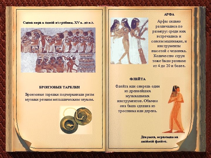 АРФА Арфы сильно различались по размеру: среди них встречались и совсем маленькие, и инструменты