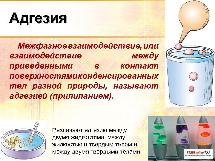 Адгезия Межфазное взаимодействие, или взаимодействие между приведенными в контакт поверхностями конденсированных тел разной природы,