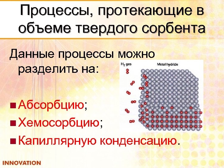 Процессы, протекающие в объеме твердого сорбента Данные процессы можно разделить на: n Абсорбцию; n