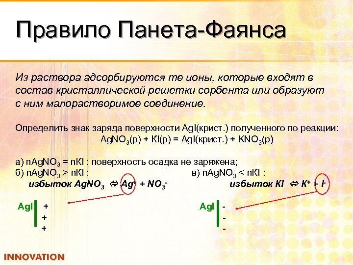 Правило Панета Фаянса Из раствора адсорбируются те ионы, которые входят в состав кристаллической решетки