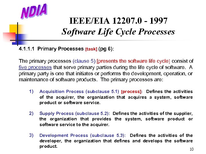 IEEE/EIA 12207. 0 - 1997 Software Life Cycle Processes 4. 1. 1. 1 Primary