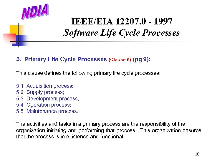 IEEE/EIA 12207. 0 - 1997 Software Life Cycle Processes 5. Primary Life Cycle Processes