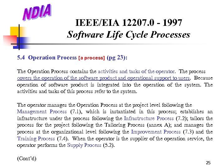 IEEE/EIA 12207. 0 - 1997 Software Life Cycle Processes 5. 4 Operation Process [a