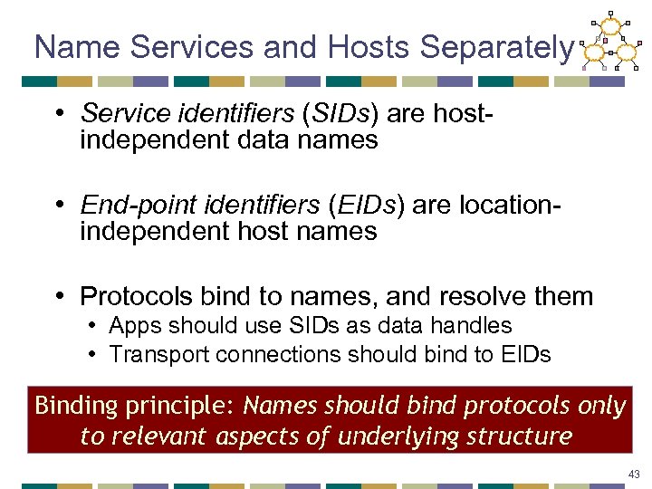Name Services and Hosts Separately • Service identifiers (SIDs) are hostindependent data names •