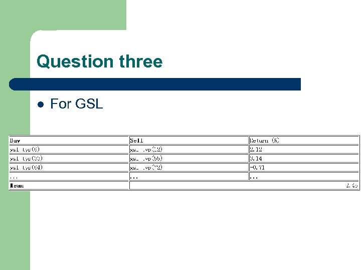 Question three l For GSL 