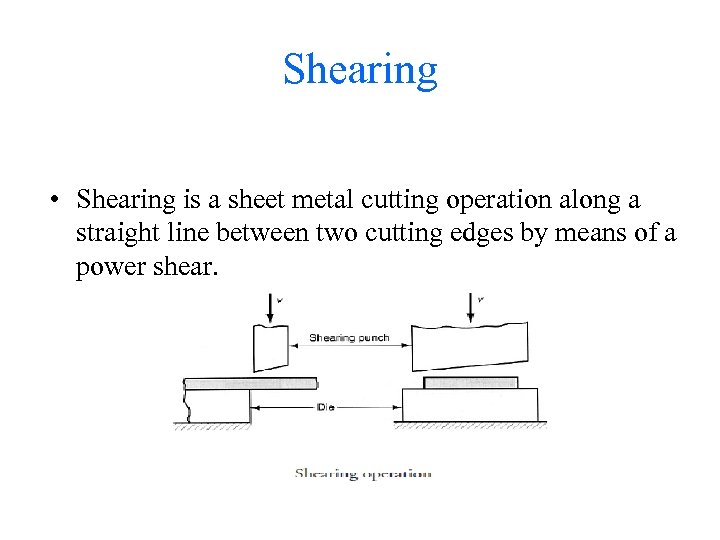 Shearing • Shearing is a sheet metal cutting operation along a straight line between
