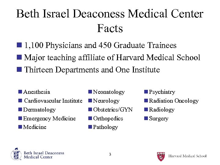 Beth Israel Deaconess Medical Center Facts n 1, 100 Physicians and 450 Graduate Trainees