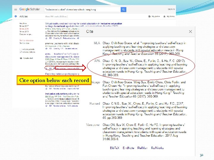 Cite option below each record 32 