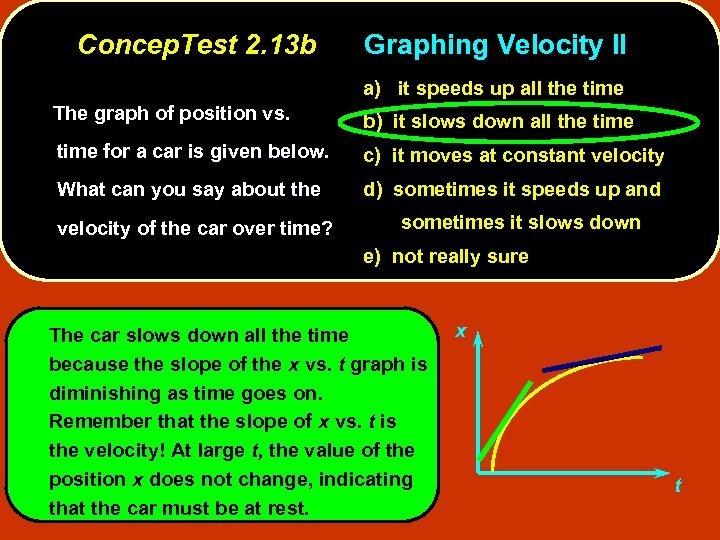 Concep. Test 2. 13 b Graphing Velocity II a) it speeds up all the