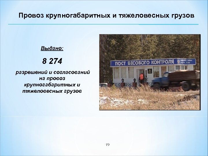 Провоз крупногабаритных и тяжеловесных грузов Выдано: 8 274 разрешений и согласований на провоз крупногабаритных