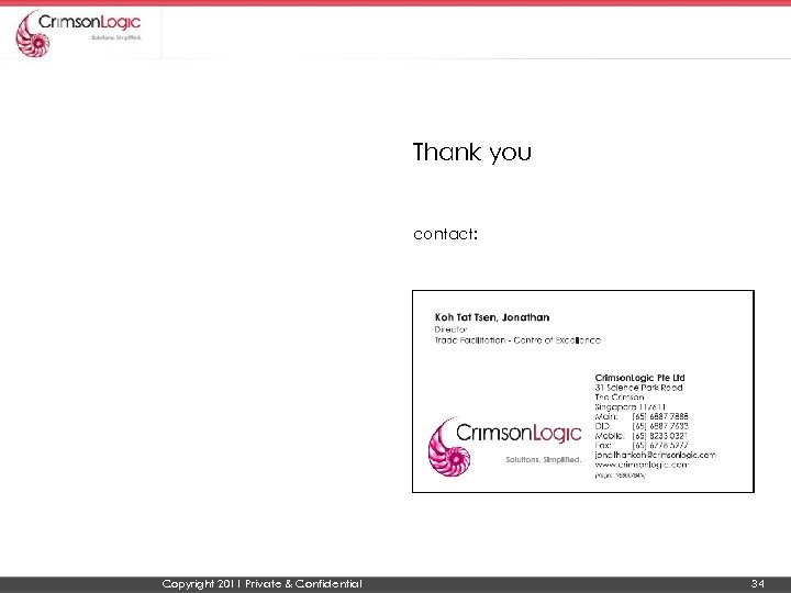Thank you contact: Copyright 2011 Private & Confidential 34 