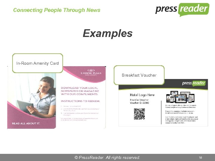 Connecting People Through News Examples In-Room Amenity Card Breakfast Voucher © Press. Reader. All