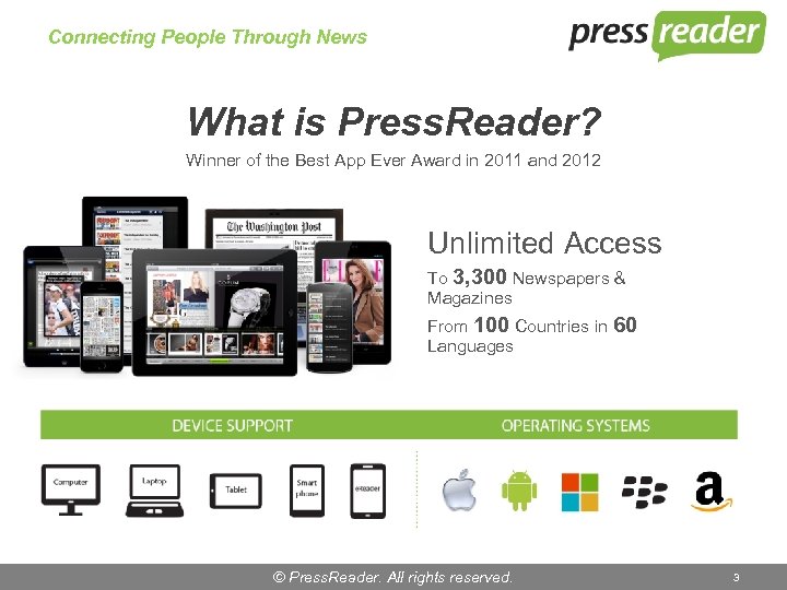 Connecting People Through News What is Press. Reader? Winner of the Best App Ever