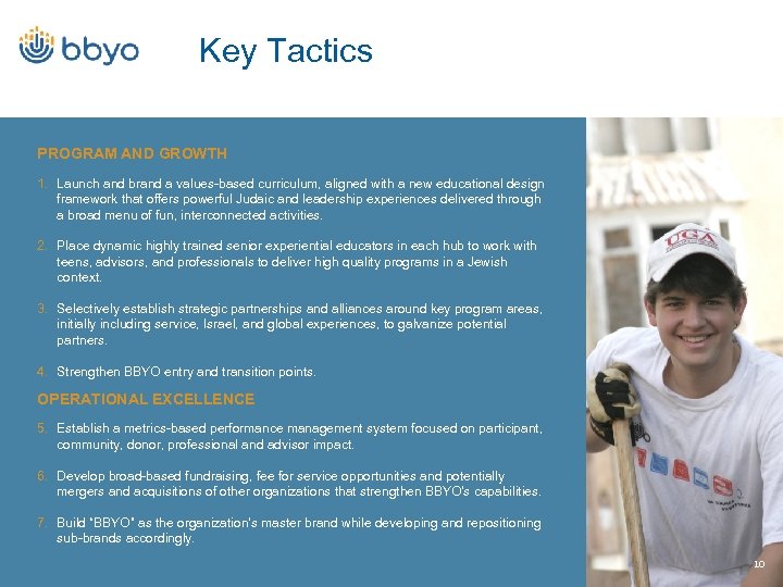 Key Tactics PROGRAM AND GROWTH 1. Launch and brand a values-based curriculum, aligned with