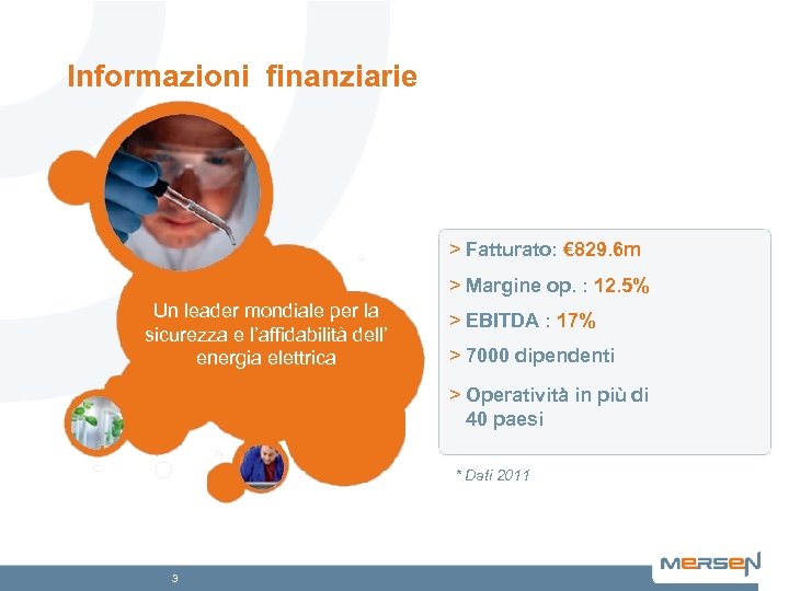 Informazioni finanziarie > Fatturato: € 829. 6 m > Margine op. : 12. 5%