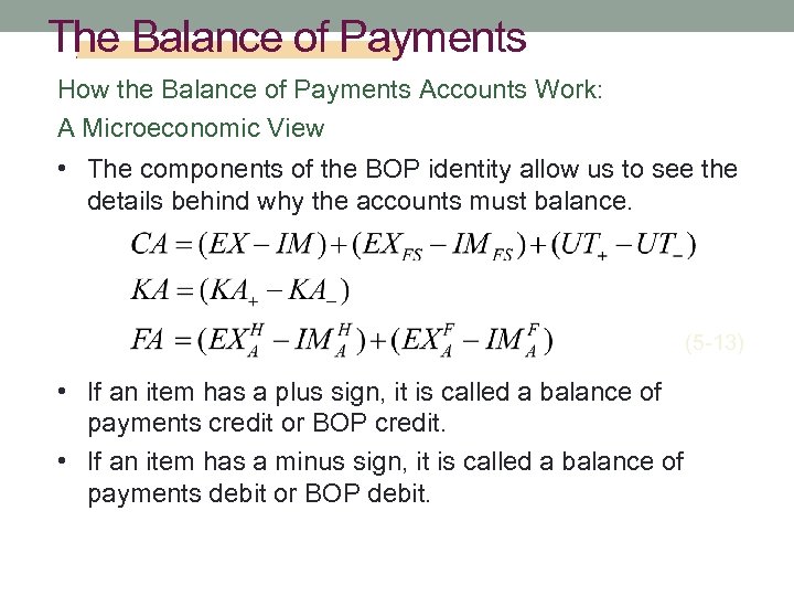 The Balance of Payments How the Balance of Payments Accounts Work: A Microeconomic View