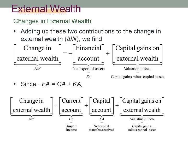 External Wealth Changes in External Wealth • Adding up these two contributions to the