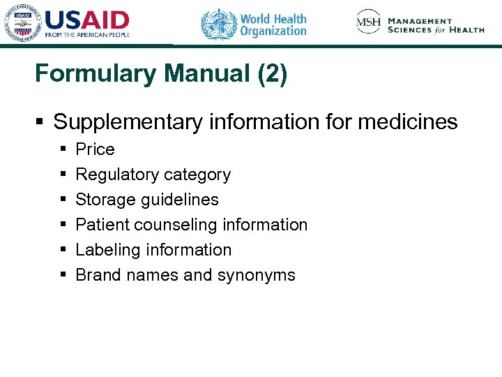 Formulary Manual (2) § Supplementary information for medicines § § § Price Regulatory category