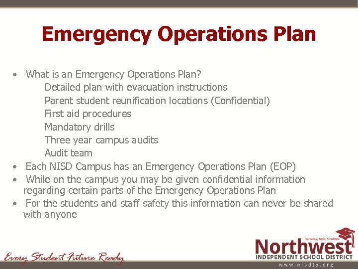 Emergency Operations Plan • What is an Emergency Operations Plan? • Detailed plan with